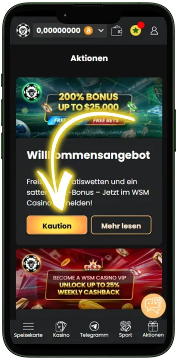 WSM Casino Bonus im Aktionen-Bereich aktivieren